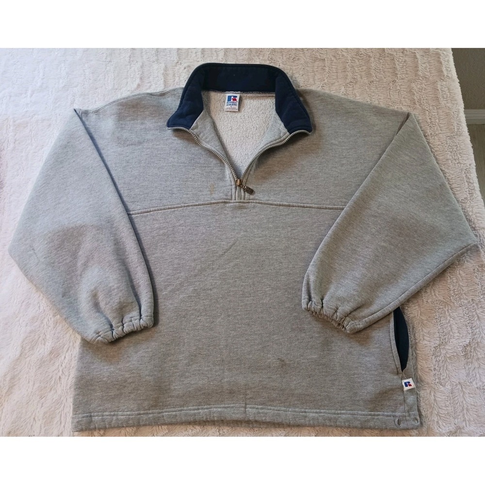 Vintage Russell Athletic Quarter ¼ Zip Gray Sweatshirt Men's Size Large Made USA